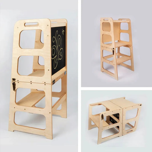 Wooden Montessori Learning Tower With Blackboard